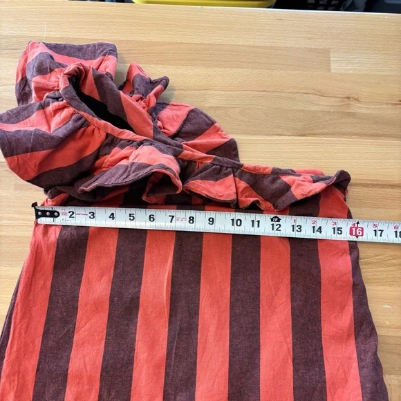 One-Shoulder Ruffle Midi Skirt in Rust and Black Stripe - Picture 11 of 11